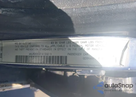 2001 Audi S4 2.7T из США, поврежденный, VIN WAURD68D21A133213